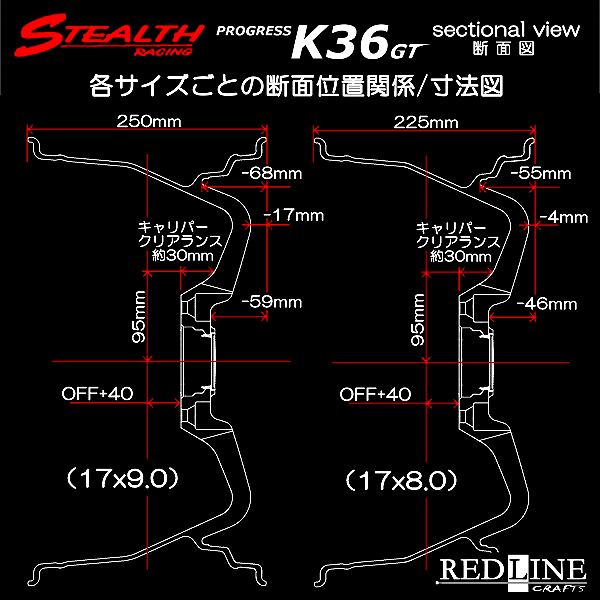 ■ STEALTH Racing K36 GT ■

(F)17x8.0J+40　(R)17x9.0J+40　PCD100

前後異幅&スーパーディープ2段リム!!
FR車向けの追加チューナーサイズ!!

トヨタ86/スバルBRZ他
(注意:チューナーサイズ)